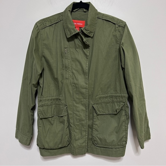 Joe Fresh Green Military Style Jacket women’s Size Small adjustable cinch waist - Picture 2 of 12